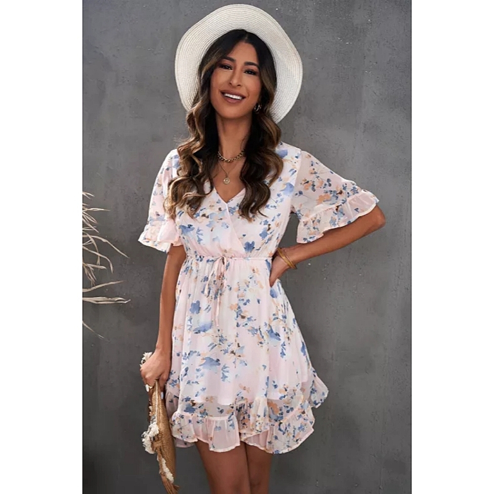 LAST ONE! Beautiful ELAINE Floral Mini Dress With Ruffles